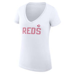 Cincinnati Reds G-III 4Her by Carl Banks Women's Super-Slim Fit Lightweight Dot Print V-Neck T-Shirt - White - MLB Online
