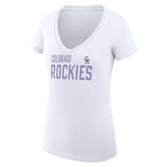 Colorado Rockies G-III 4Her by Carl Banks Women's Super-Slim Fit Lightweight Dot Print V-Neck T-Shirt - White - MLB on Sale
