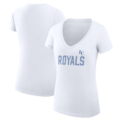Kansas City Royals G-III 4Her by Carl Banks Women's Super-Slim Fit Lightweight Dot Print V-Neck T-Shirt - White - MLB Sale