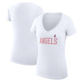 Los Angeles Angels G-III 4Her by Carl Banks Women's Super-Slim Fit Lightweight Dot Print V-Neck T-Shirt - White - MLB Lifestyle