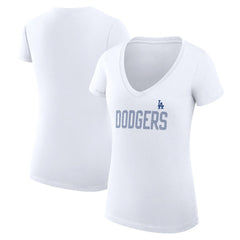 Los Angeles Dodgers G-III 4Her by Carl Banks Women's Super-Slim Fit Lightweight Dot Print V-Neck T-Shirt - White - MLB on Sale