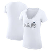 Miami Marlins G-III 4Her by Carl Banks Women's Super-Slim Fit Lightweight Dot Print V-Neck T-Shirt - White - MLB Sale