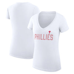 Philadelphia Phillies G-III 4Her by Carl Banks Women's Super-Slim Fit Lightweight Dot Print V-Neck T-Shirt - White - MLB Discount