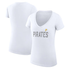 Pittsburgh Pirates G-III 4Her by Carl Banks Women's Super-Slim Fit Lightweight Dot Print V-Neck T-Shirt - White - MLB on Sale