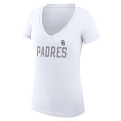 San Diego Padres G-III 4Her by Carl Banks Women's Super-Slim Fit Lightweight Dot Print V-Neck T-Shirt - White - MLB Discount