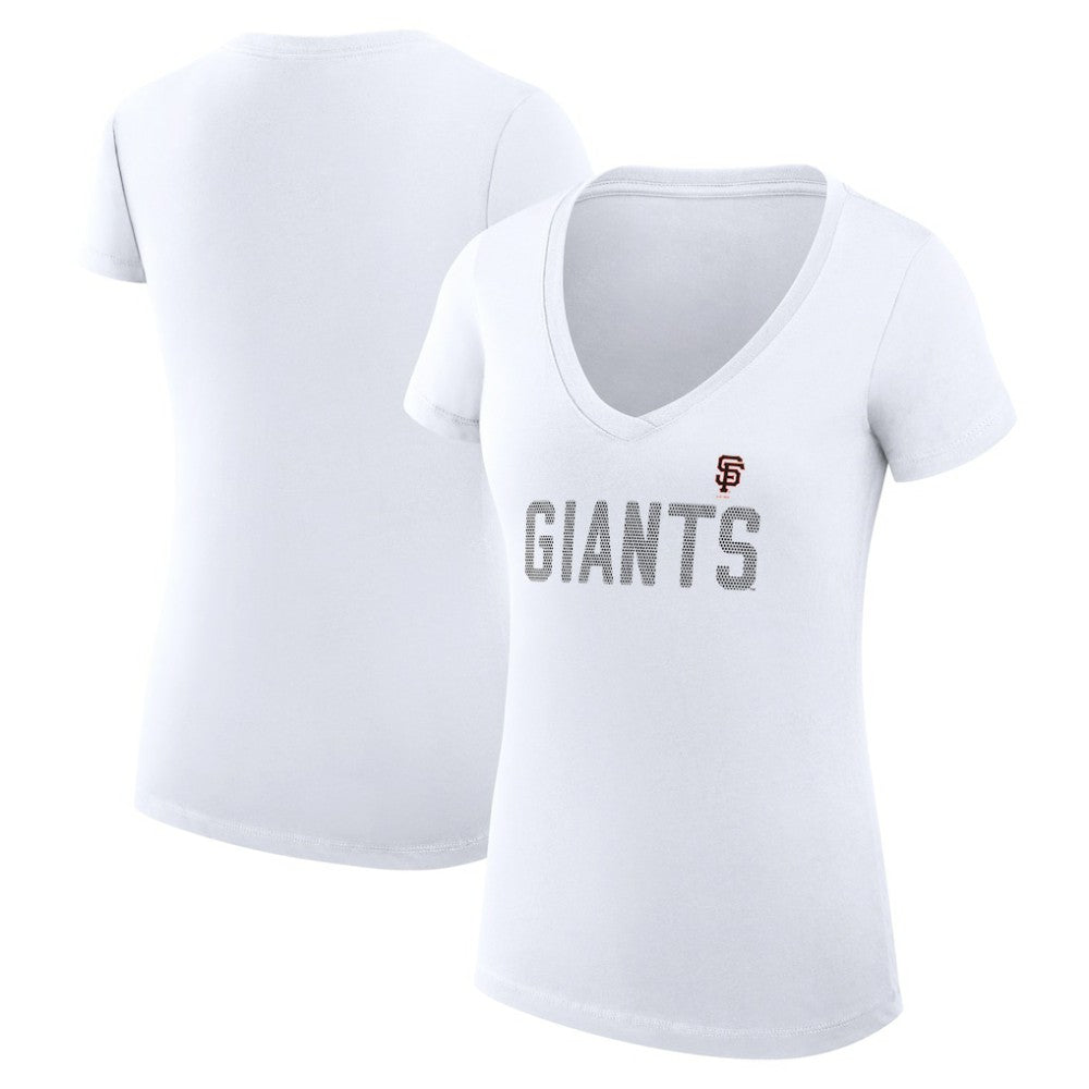 San Francisco Giants G-III 4Her by Carl Banks Women's Super-Slim Fit Lightweight Dot Print V-Neck T-Shirt - White - MLB Lifestyle