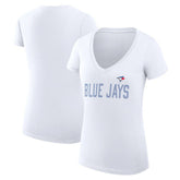 Toronto Blue Jays G-III 4Her by Carl Banks Women's Super-Slim Fit Lightweight Dot Print V-Neck T-Shirt - White - MLB Discount