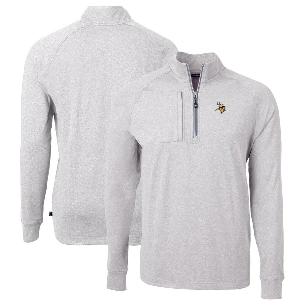 Minnesota Vikings Cutter & Buck Big & Tall Adapt Eco Knit Quarter-Zip Pullover Top Heather Gray
