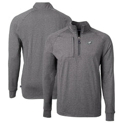 Philadelphia Eagles Cutter & Buck Big & Tall Adapt Eco Knit Quarter-Zip Pullover Top Heather Black
