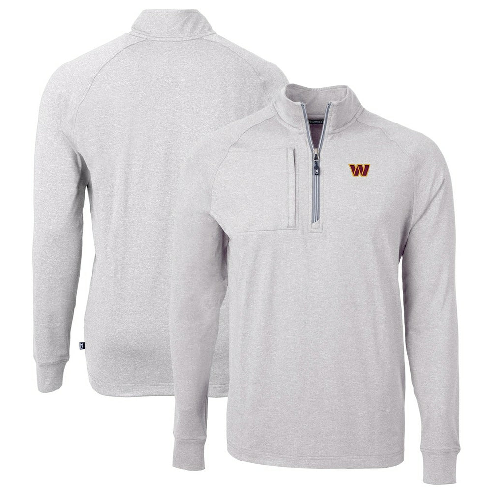 Washington Commanders Cutter & Buck Big & Tall Adapt Eco Knit Quarter-Zip Pullover Top Heather Gray