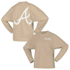 Atlanta Braves Fanatics Women's Branded Fleece Pullover Sweatshirt - Tan - Fanatics Lifestyle