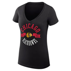Chicago Blackhawks G-III 4Her by Carl Banks Women's Super-Slim Fit Lightweight City Graphic V-Neck T-Shirt - Black - NHL 200593351