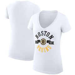 Boston Bruins G-III 4Her by Carl Banks Women's Super-Slim Fit Lightweight City Graphic V-Neck T-Shirt - White - NHL 200593366