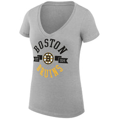 Boston Bruins G-III 4Her by Carl Banks Women's Super-Slim Fit Lightweight City Graphic V-Neck T-Shirt - Heather Gray - NHL 200593369