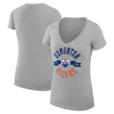 Edmonton Oilers G-III 4Her by Carl Banks Women's Super-Slim Fit Lightweight City Graphic V-Neck T-Shirt - Heather Gray - NHL 200593383