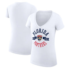 Florida Panthers G-III 4Her by Carl Banks Women's Super-Slim Fit Lightweight City Graphic V-Neck T-Shirt - White - NHL 200593391