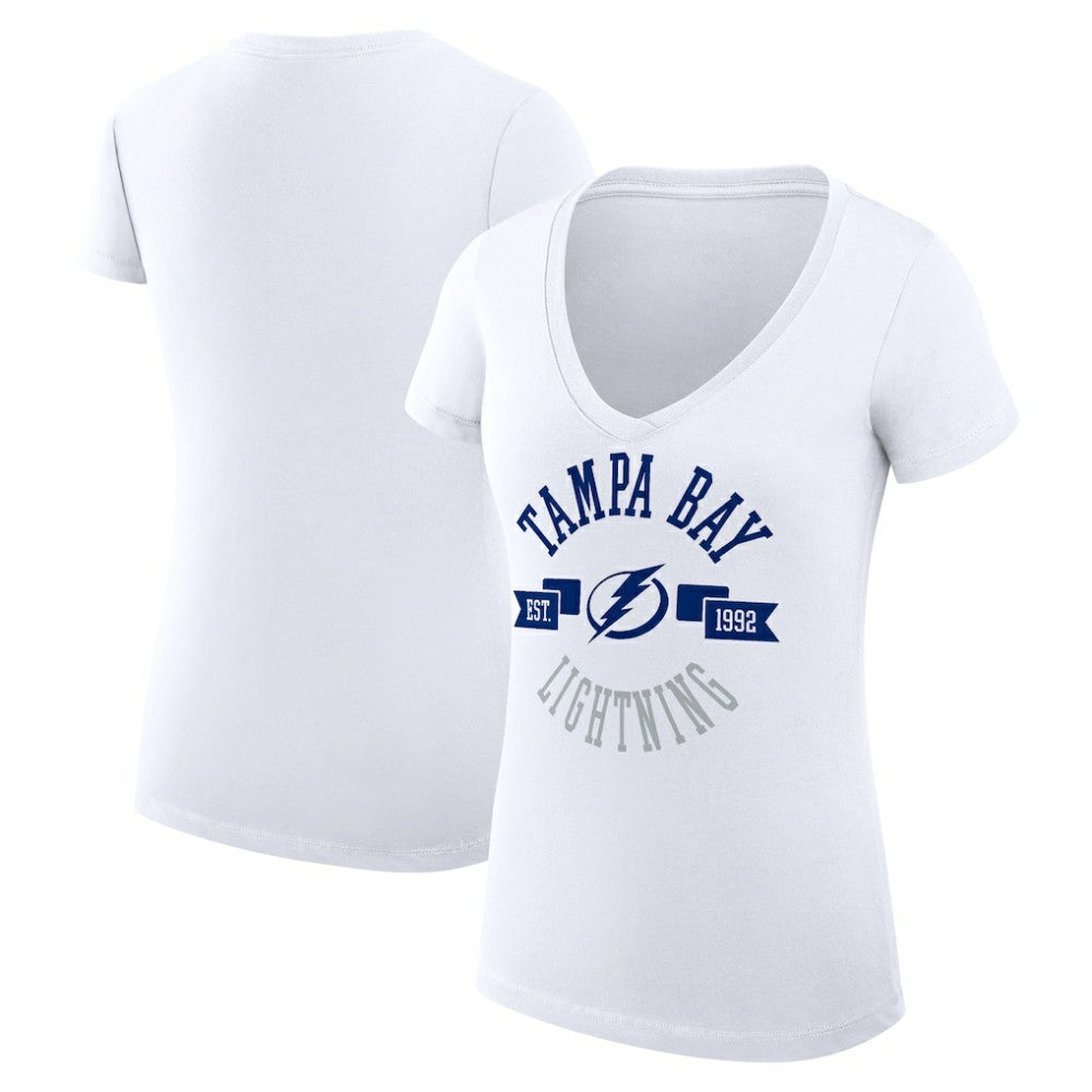 Tampa Bay Lightning G-III 4Her by Carl Banks Women's Super-Slim Fit Lightweight City Graphic V-Neck T-Shirt - White - NHL 200593421
