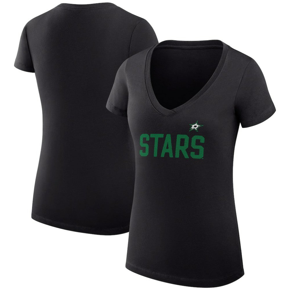 Dallas Stars G-III 4Her by Carl Banks Women's Super-Slim Fit Lightweight Dot Print Team V-Neck T-Shirt - Black - NHL 200595327