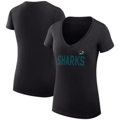 San Jose Sharks G-III 4Her by Carl Banks Women's Super-Slim Fit Lightweight Dot Print Team V-Neck T-Shirt - Black - NHL 200595338