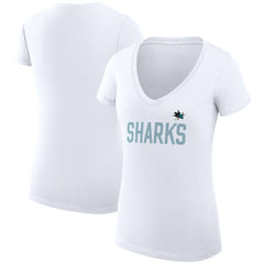 San Jose Sharks G-III 4Her by Carl Banks Women's Super-Slim Fit Lightweight Dot Print Team V-Neck T-Shirt - White - NHL 200595394