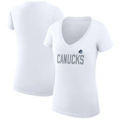 Vancouver Canucks G-III 4Her by Carl Banks Women's Super-Slim Fit Lightweight Dot Print Team V-Neck T-Shirt - White - NHL 200595399