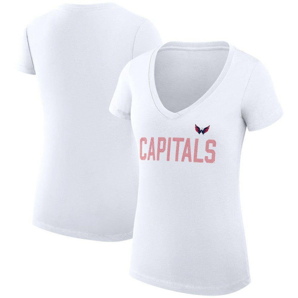 Washington Capitals G-III 4Her by Carl Banks Women's Super-Slim Fit Lightweight Dot Print Team V-Neck T-Shirt - White - NHL 200595401