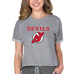 New Jersey Devils Concepts Sport Women's Tri-Blend Mainstream Terry Short Sleeve Sweatshirt Top - Heather Gray - NHL 200596333