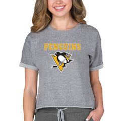 Pittsburgh Penguins Concepts Sport Women's Tri-Blend Mainstream Terry Short Sleeve Sweatshirt Top - Heather Gray - NHL 200596342