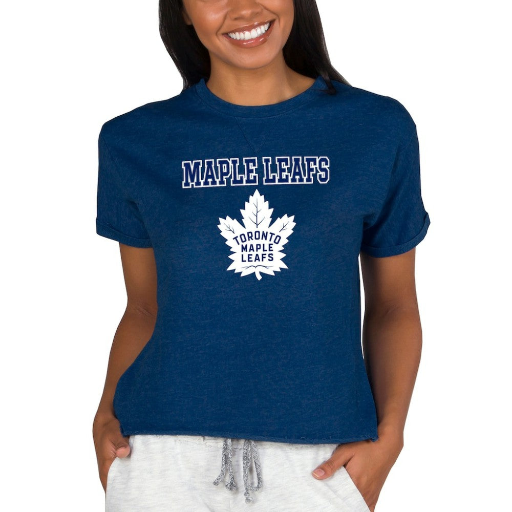 Toronto Maple Leafs Concepts Sport Women's Tri-Blend Mainstream Terry Short Sleeve Sweatshirt Top - Navy - NHL 200596345