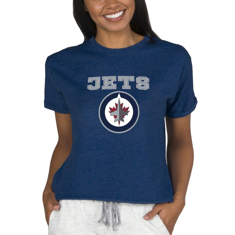 Winnipeg Jets Concepts Sport Women's Tri-Blend Mainstream Terry Short Sleeve Sweatshirt Top - Navy - NHL 200596358