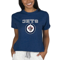 Winnipeg Jets Concepts Sport Women's Tri-Blend Mainstream Terry Short Sleeve Sweatshirt Top - Navy - NHL 200596358