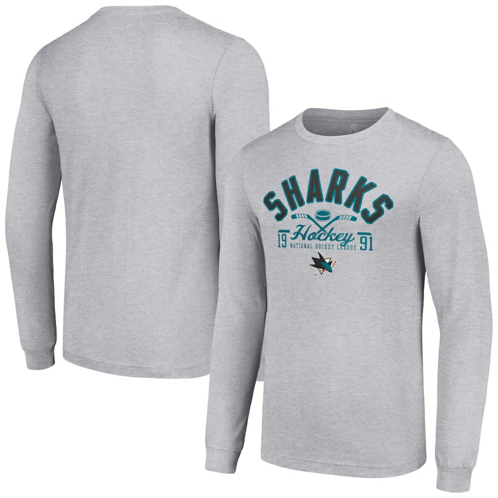 San Jose Sharks Starter Puck Long Sleeve T-Shirt - Heather Gray - NHL 200597958