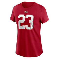 Nike Christian McCaffrey San Francisco 49ers Women's Player Name & Number T-Shirt Scarlet