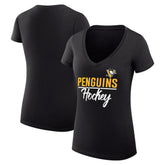Pittsburgh Penguins G-III 4Her by Carl Banks Women's Super-Slim Fit Lightweight Graphic V-Neck T-Shirt - Black - NHL 200602645