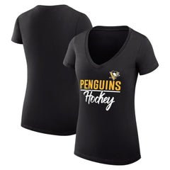Pittsburgh Penguins G-III 4Her by Carl Banks Women's Super-Slim Fit Lightweight Graphic V-Neck T-Shirt - Black - NHL 200602645