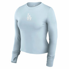 Los Angeles Dodgers Fanatics Women's Studio Fitted Long Sleeve Gym Top - Light Blue - Fanatics Discount