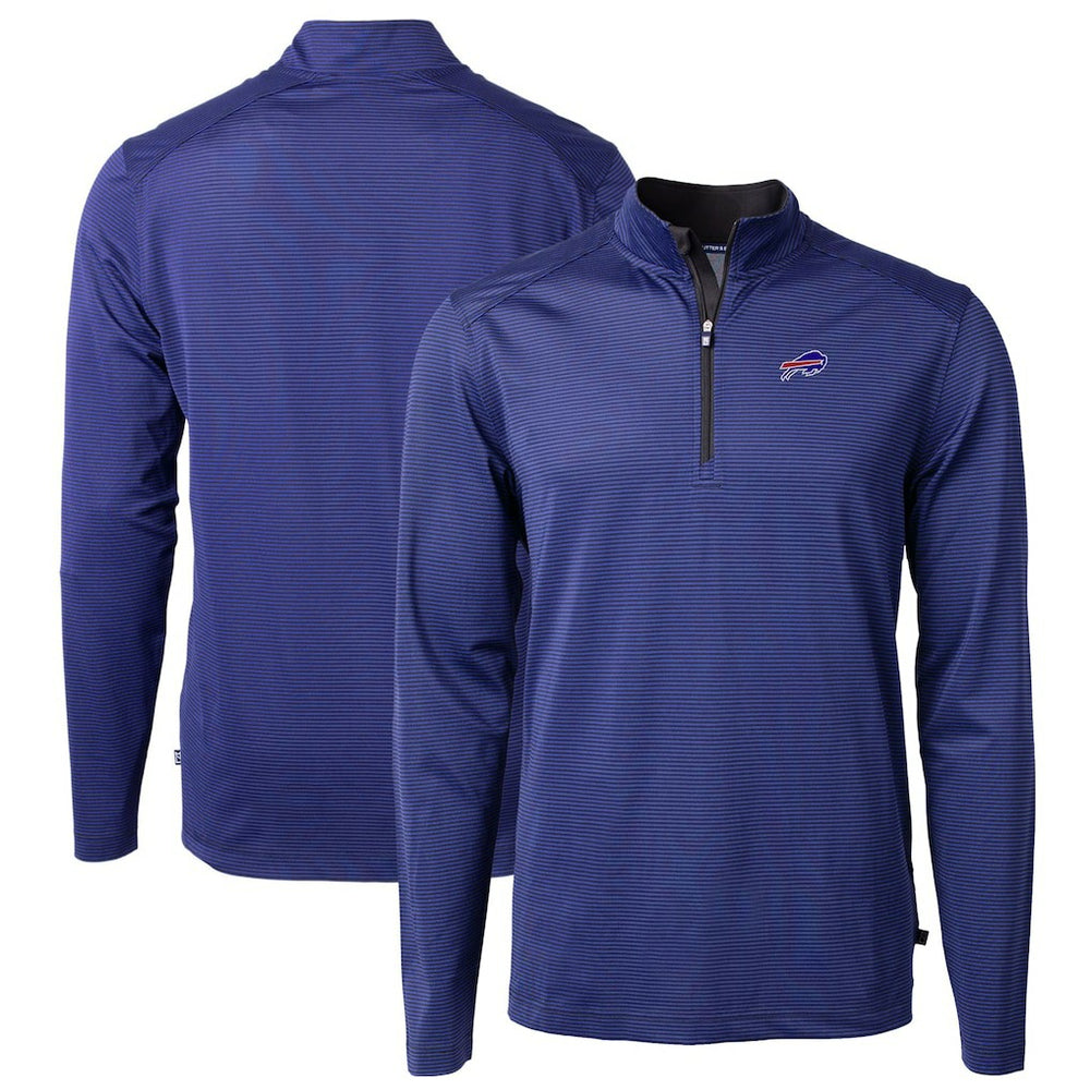 Buffalo Bills Cutter & Buck Virtue Eco Pique Micro Stripe Recycled Quarter-Zip Pullover Top Royal/Black