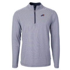 Buffalo Bills Cutter & Buck Virtue Eco Pique Micro Stripe Recycled Quarter-Zip Pullover Top Navy/White