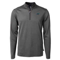 Carolina Panthers Cutter & Buck Virtue Eco Pique Micro Stripe Recycled Quarter-Zip Pullover Top Black/Gray
