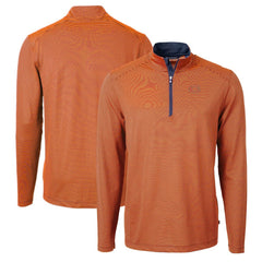 Chicago Bears Cutter & Buck Virtue Eco Pique Micro Stripe Recycled Quarter-Zip Pullover Top Orange/Navy