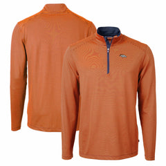 Denver Broncos Cutter & Buck Virtue Eco Pique Micro Stripe Recycled Quarter-Zip Pullover Top Orange/Navy