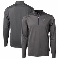 Detroit Lions Cutter & Buck Virtue Eco Pique Micro Stripe Recycled Quarter-Zip Pullover Top Black/Gray