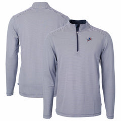 Detroit Lions Cutter & Buck Virtue Eco Pique Micro Stripe Recycled Quarter-Zip Pullover Top Navy/White