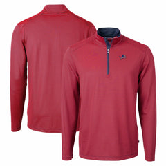 Detroit Lions Cutter & Buck Virtue Eco Pique Micro Stripe Recycled Quarter-Zip Pullover Top Red/Navy