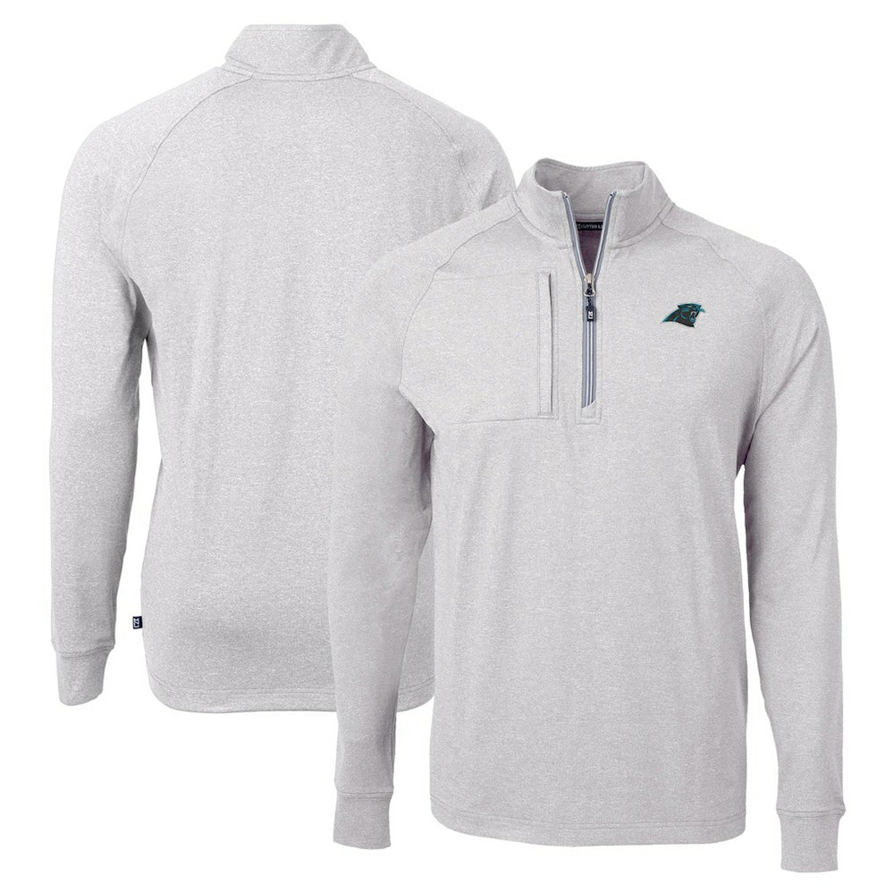 Carolina Panthers Cutter & Buck Adapt Eco Knit Quarter-Zip Pullover Top Heather Gray