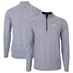Green Bay Packers Cutter & Buck Virtue Eco Pique Micro Stripe Recycled Quarter-Zip Pullover Top Navy/White