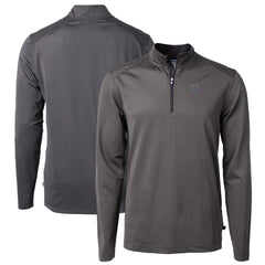Indianapolis Colts Cutter & Buck Virtue Eco Pique Micro Stripe Recycled Quarter-Zip Pullover Top Black/Gray