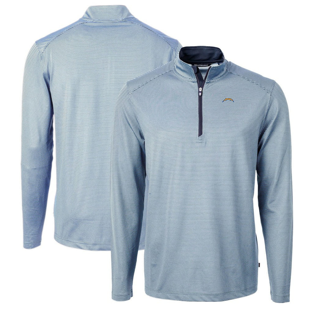 Los Angeles Chargers Cutter & Buck Virtue Eco Pique Micro Stripe Recycled Quarter-Zip Pullover Top Powder Blue/Navy