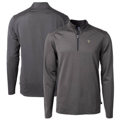 New Orleans Saints Cutter & Buck Virtue Eco Pique Micro Stripe Recycled Quarter-Zip Pullover Top Black/Gray