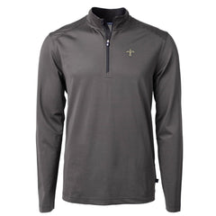 New Orleans Saints Cutter & Buck Virtue Eco Pique Micro Stripe Recycled Quarter-Zip Pullover Top Black/Gray